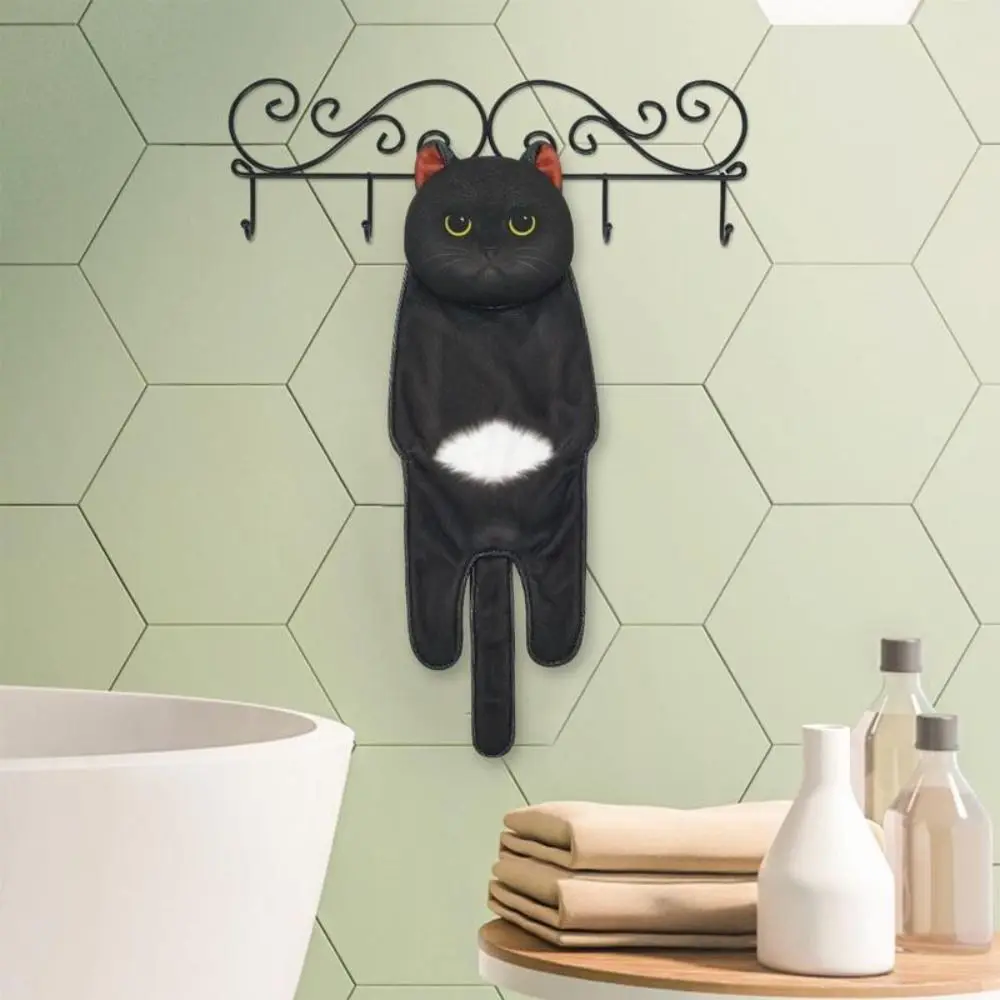 Полотенца для рук с забавным котом, полотенце для ванной и кухни для ручной стирки с подвесными петлями, быстросохнущие креативные полотенца из мягкой впитывающей микрофибры. Изображение 0