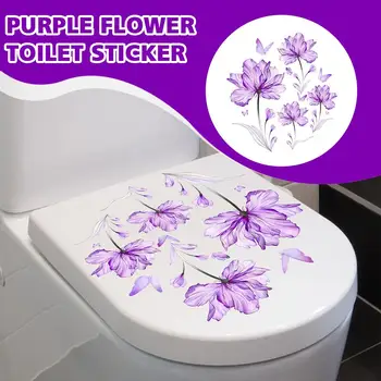 2023 Новая наклейка с фиолетовым цветком на унитаз с фоновой стеной, Декоративная наклейка на стену для ванной комнаты L4M9