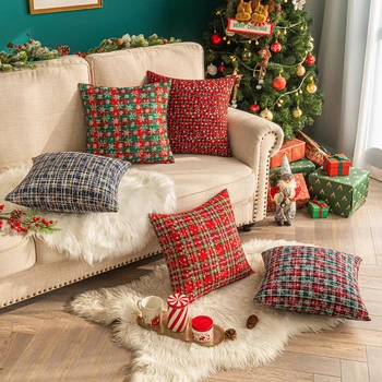 Рождественская снежная наволочка на день рождения, украшение для Рождественской вечеринки, клетчатая наволочка на диван, наволочка для декора гостиной