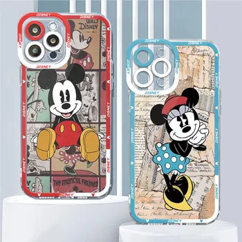 Чехол для телефона iPhone 15 Plus 13 Pro Max 14 Pro SE 7 6s 8 12 Mini X XS XR 11 Disney Художественная Обложка с Микки и Минни Маус