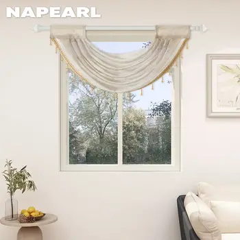 Штора с простым рисунком и кисточкой из бисера NAPEARL Короткая штора для декора небольшого окна 74x40 см 1ШТ