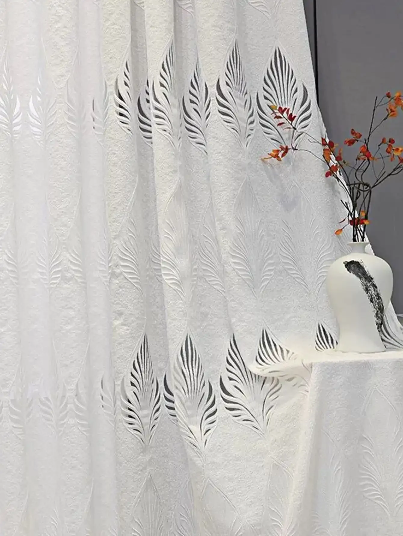 * Бело-серые утолщенные высококачественные шторы в европейском стиле с вышивкой в европейском стиле для спальни, прозрачный тюль для гостиной, люверс сверху, Изображение 2