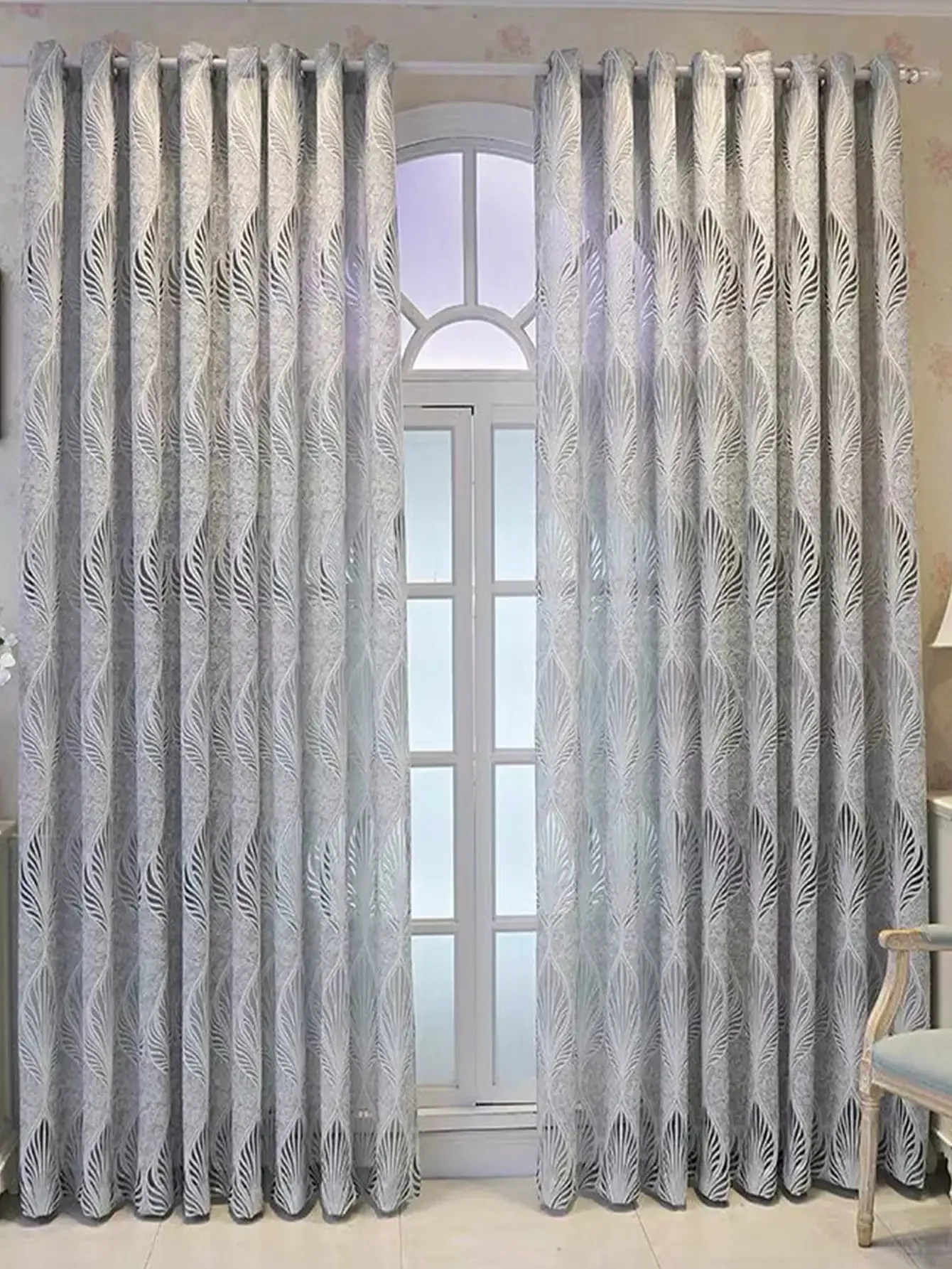 * Бело-серые утолщенные высококачественные шторы в европейском стиле с вышивкой в европейском стиле для спальни, прозрачный тюль для гостиной, люверс сверху, Изображение 3