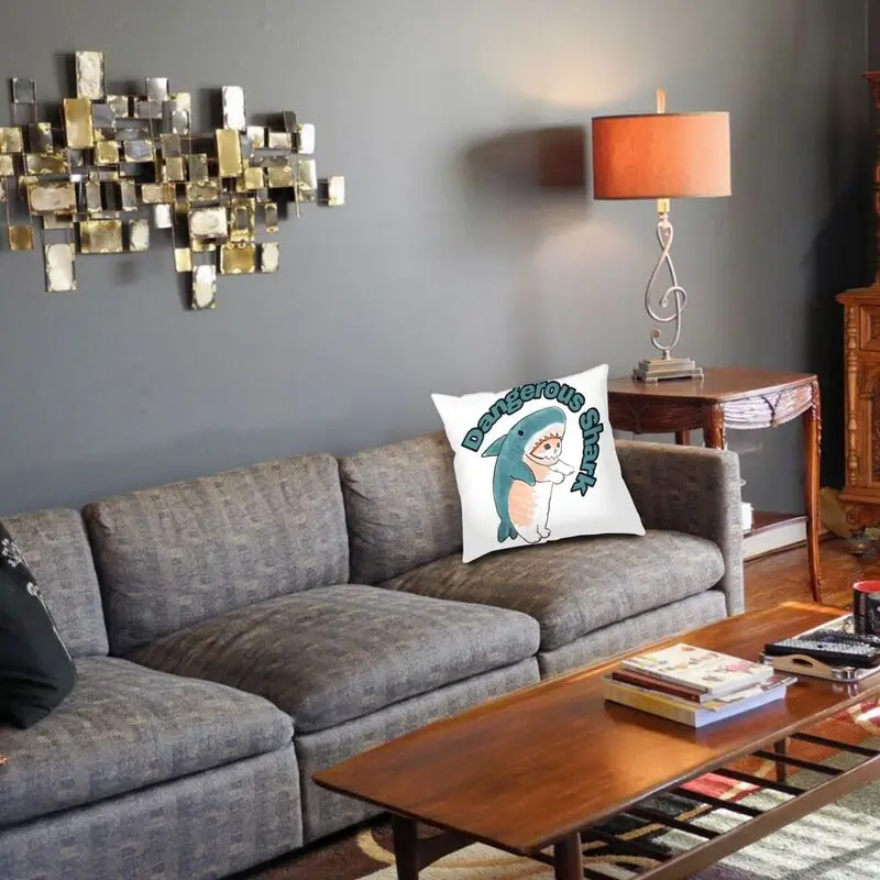 Чехлы для подушек с изображением Кошачьей Акулы из мультфильма Манга с животными для дивана в гостиной 40x40 Изображение 3