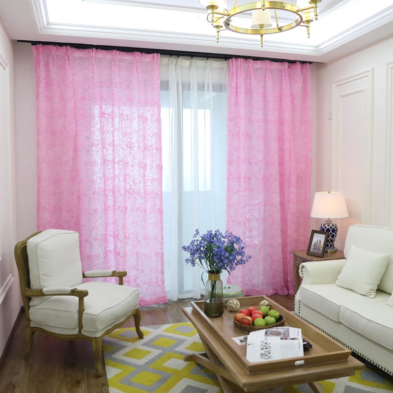 Корейские роскошные Белые кружевные занавески с 3D цветами розы на окна, Розовые тюлевые занавески для гостиной, шторы для декора спальни, шторы Cortinas Изображение 5